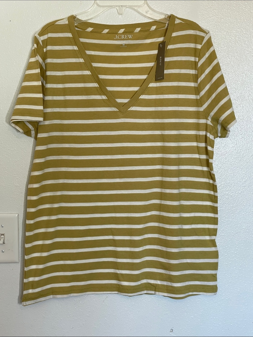 J. Crew Mustard and White Striped V-Neck Short Sleeve Tee